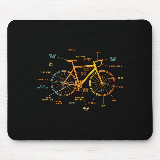 Mousepad Anatomia de uma bicicleta - peças de bicicleta  (Frente)