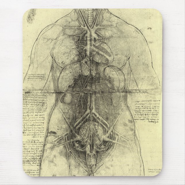 Mousepad Anatomia humana de Leonardo da Vinci, mulher Torso (Frente)