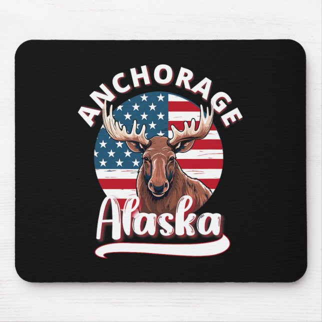 Mousepad Anchorage Alaska Moose Exibindo Bandeira do Alasca (Frente)