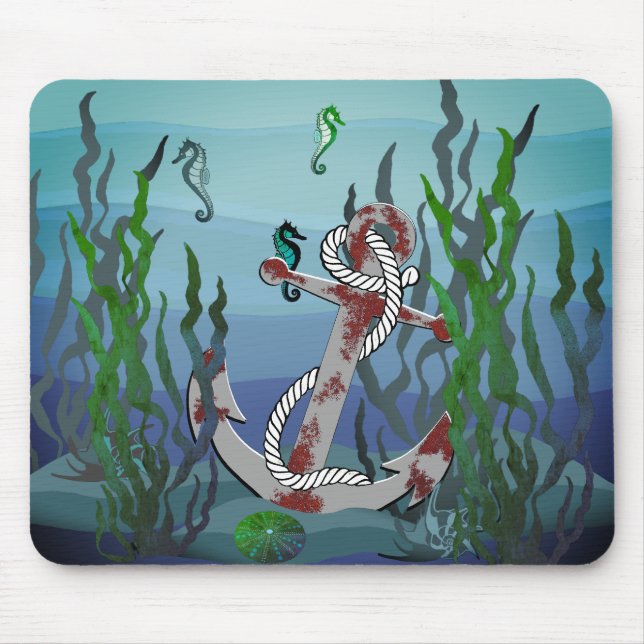 Mousepad âncora/algas/cinzas/cascas/cavalos de mar, enferru (Frente)