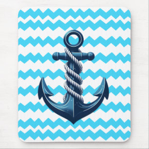 Mousepad Âncora azul com ondas azuis