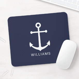 Mousepad Âncora branca náutica e nome personalizado em az