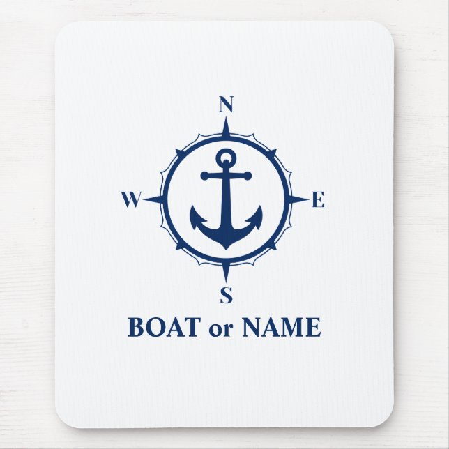 Mousepad Âncora de Banda Náutica ou Nome Azul (Frente)