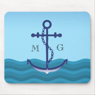 Mousepad Âncora de navio náutico com monograma duplo