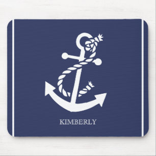 Mousepad Âncora náutica branca & azul do barco