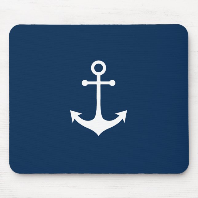 Mousepad âncora náutica branca em azul marinho (Frente)