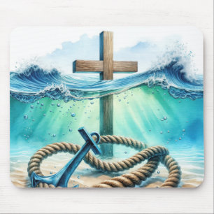 Mousepad Âncora Náutica e cruz na água do oceano