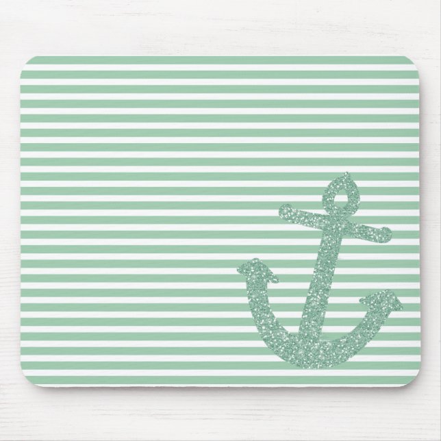 Mousepad Âncora Náutica Girly Mint Glitter (Frente)