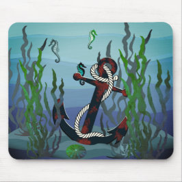 Mousepad Âncora náutica negra enferrujada/algas marinhas/ca
