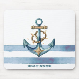 Mousepad Âncora Navegável Náutica Tiras Azuis Claras