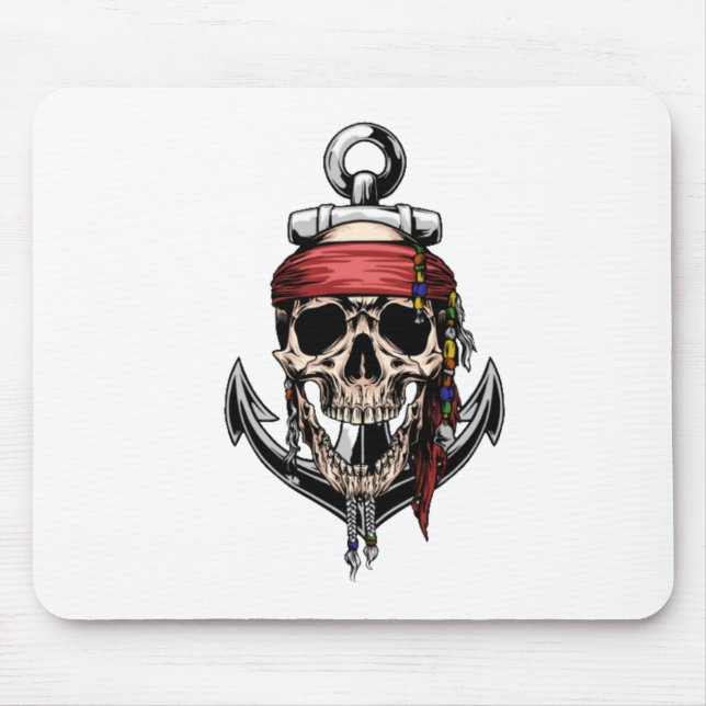 Mousepad Âncora Pirata do Crânio Cruzado (Frente)