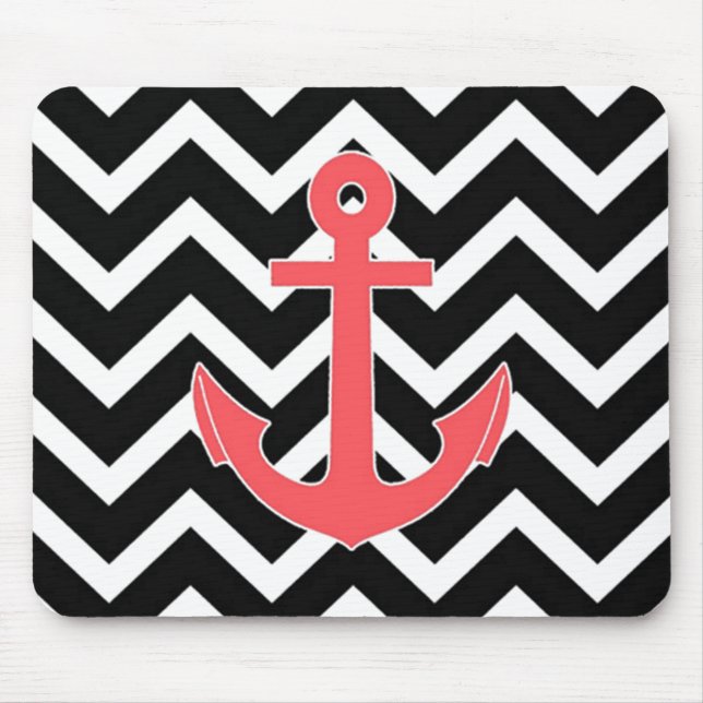 Mousepad Âncora Rosa Chevron Preto (Frente)