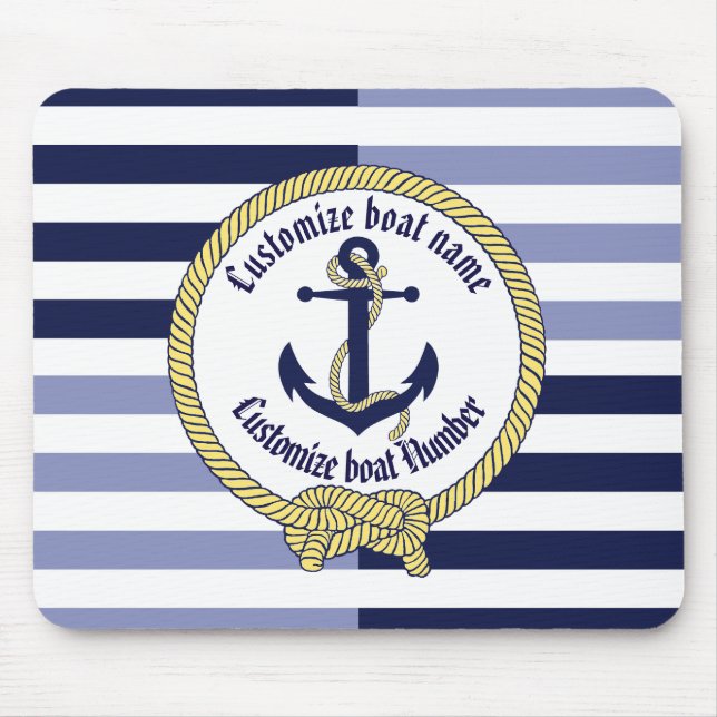 Mousepad Ancoragem Náutica/Nó de Seaman/Nome personalizado, (Frente)