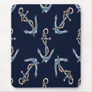 Mousepad Âncoras de Aquarela Azul-Marinho