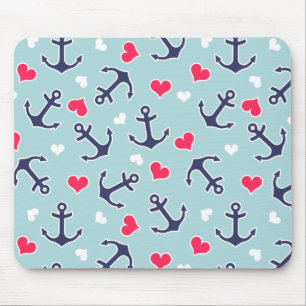 Mousepad Âncoras e teste padrão náuticos dos corações