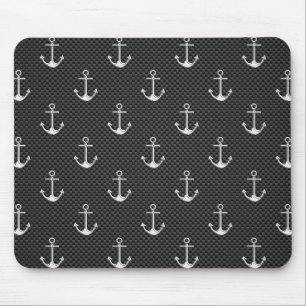 Mousepad Âncoras no teste padrão preto da fibra do carbon