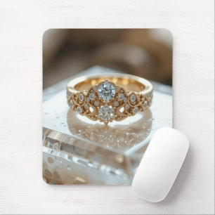 Mousepad anel de diamante brilhante de ouro
