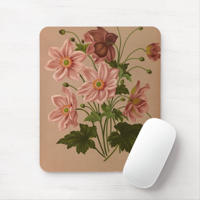 Mousepad Anemone Japonica Rosea Exquisite Vintage Botânica (Com mouse)