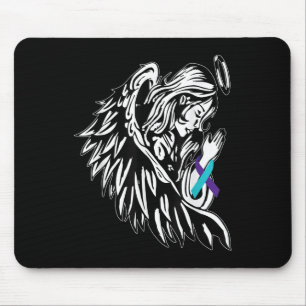 Mousepad Angel Detém Teal Purple Ribbon Prevenção Suicídio