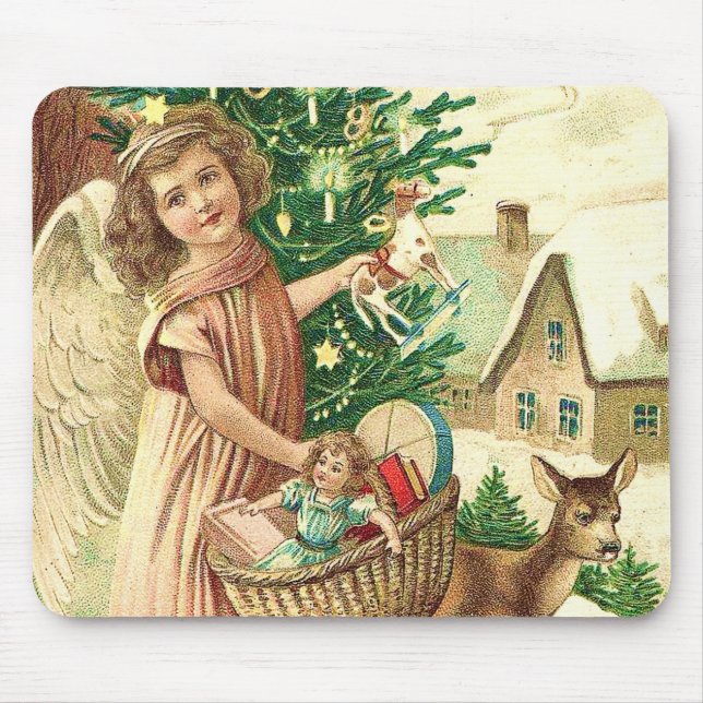 Mousepad Angel trazendo presentes de Natal e presentes (Frente)