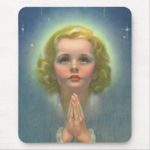 Mousepad Angélica loira com Halo e estrelas rezando