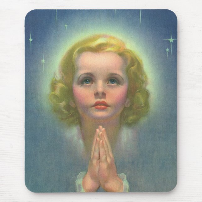 Mousepad Angélica loira com Halo e estrelas rezando (Frente)