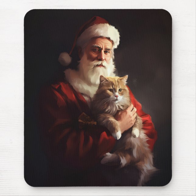 Mousepad Angora Gata Santa Claus Festivo (Frente)