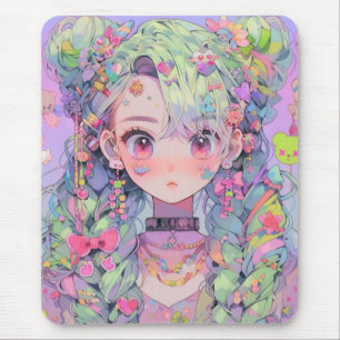 Mousepad Animadora do Pastel Harajuku Kawaii com Braids