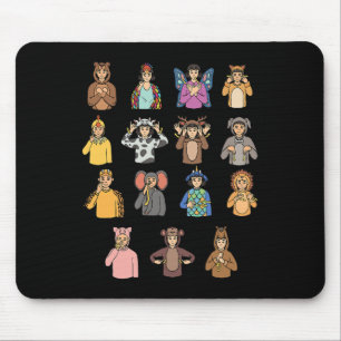 Mousepad Animais ASL Gesto de Mão Surda Perda de Audição Aw