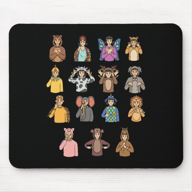 Mousepad Animais ASL Gesto de Mão Surda Perda de Audição Aw (Frente)
