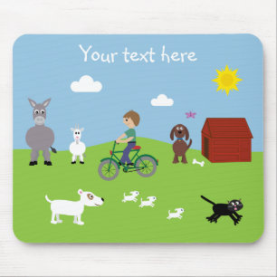Mousepad Animais bonitos dos desenhos animados & bicicleta
