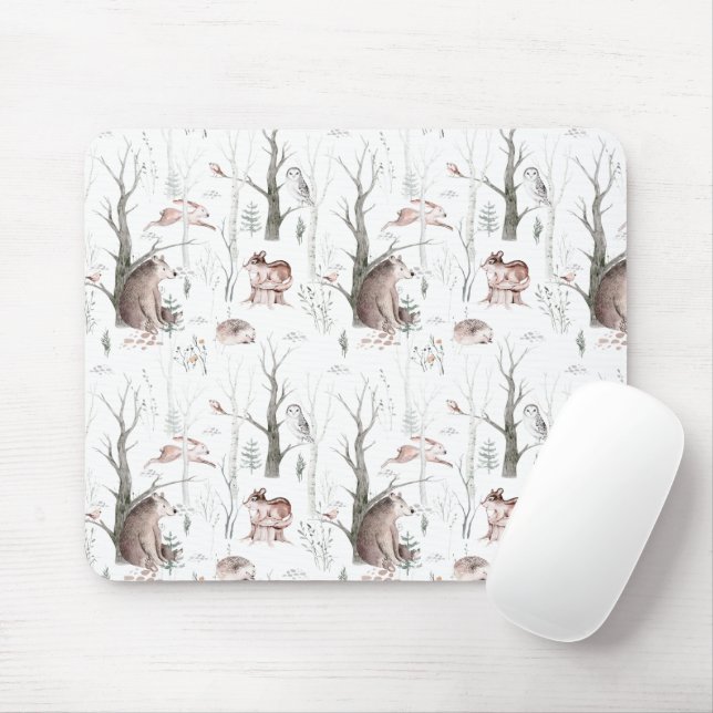 Mousepad Animais da Floresta de Aquarela (Com mouse)