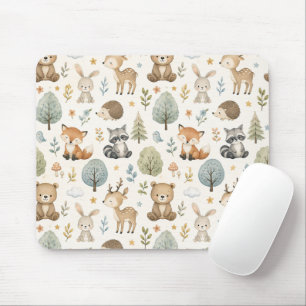 Mousepad Animais da Floresta em Aquarela Fofa - Cottagecore