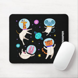 Mousepad Animais de Astronauta Cuta Flutuando no Espaço