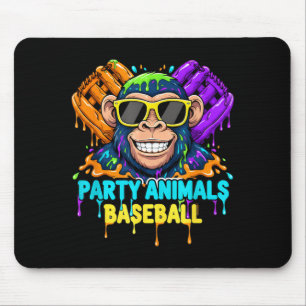 Mousepad Animais de festa engraçados macaco de beisebol ver