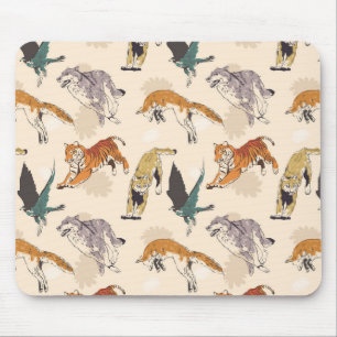 Mousepad Animais desenhados à mão no esboço retrô selvagem