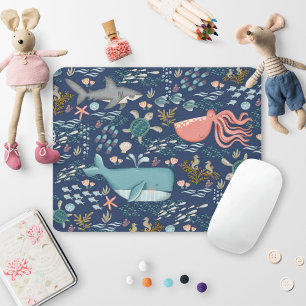 Mousepad Animais do Oceano Subaquático Azuis Octopus Arte 