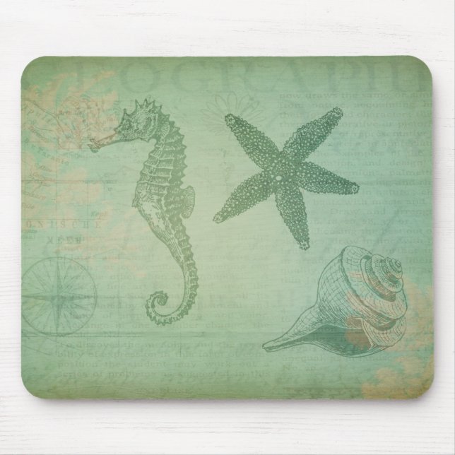 Mousepad Animais e Seashells do oceano do vintage (Frente)