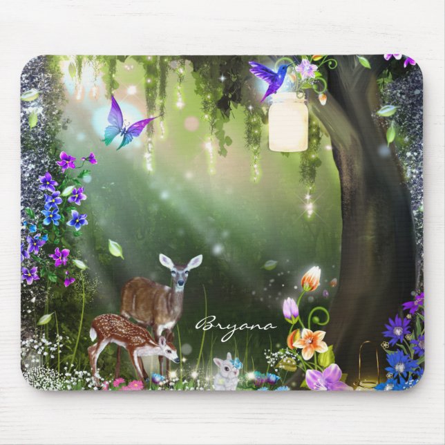 Mousepad Animais encantados da floresta de fantasia (Frente)