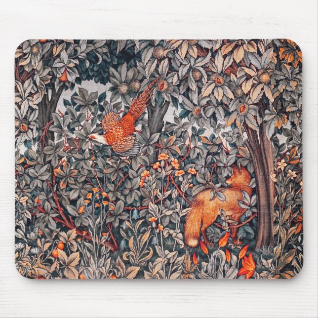 Mousepad ANIMAIS FLORESTAIS Faisão, Raposa Vermelha, Cinza  (Frente)