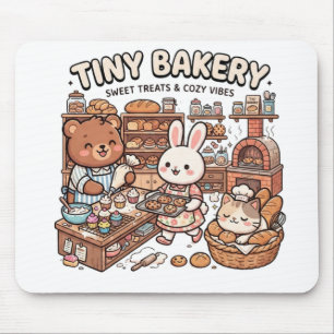 Mousepad Animais fofos assando cupcakes e pão em uma miniat