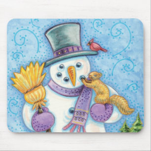 Mousepad Animais Fofos Construindo um Boneco de Neve para o