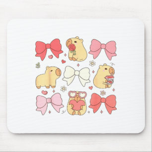 Mousepad Animais Kawaii Fofos E Laços Coquette Rosa Estétic