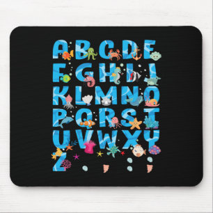 Mousepad Animais Marinhos Fofos Alfabeto Divertido de Verão