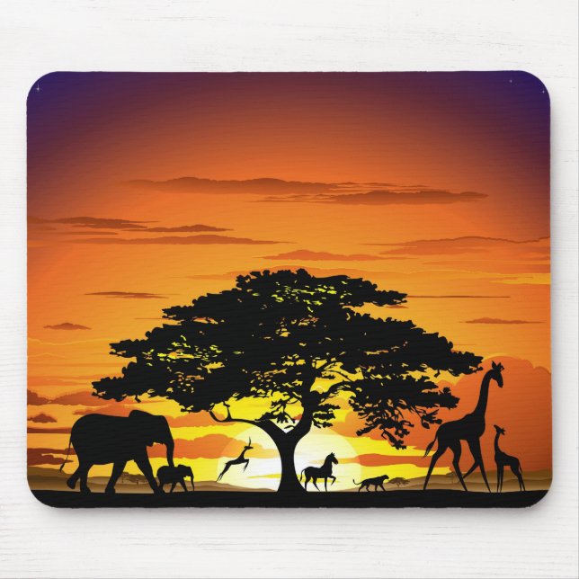 Mousepad Animais Selvagens no Sunset da savana africana (Frente)