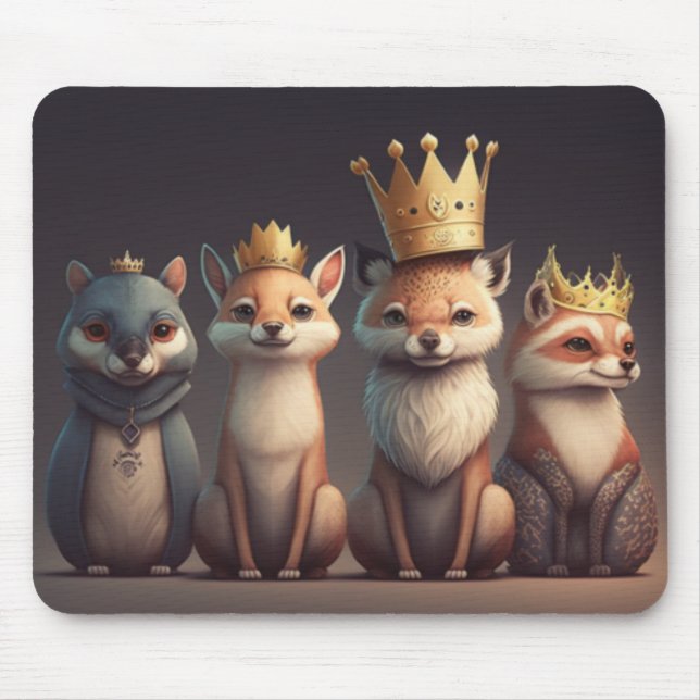 Mousepad Animais selvagens vestindo coroas (Frente)