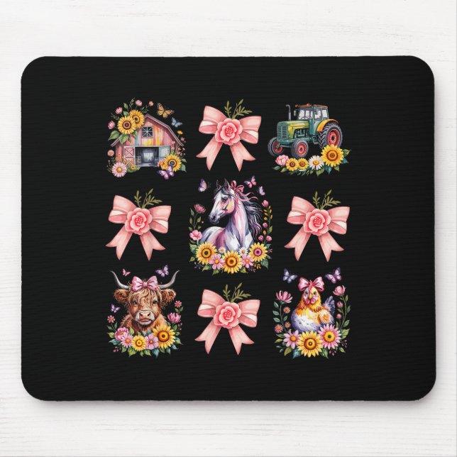 Mousepad Animals Cow Chicken Horse Tractor Flower Farm Wome (Frente)