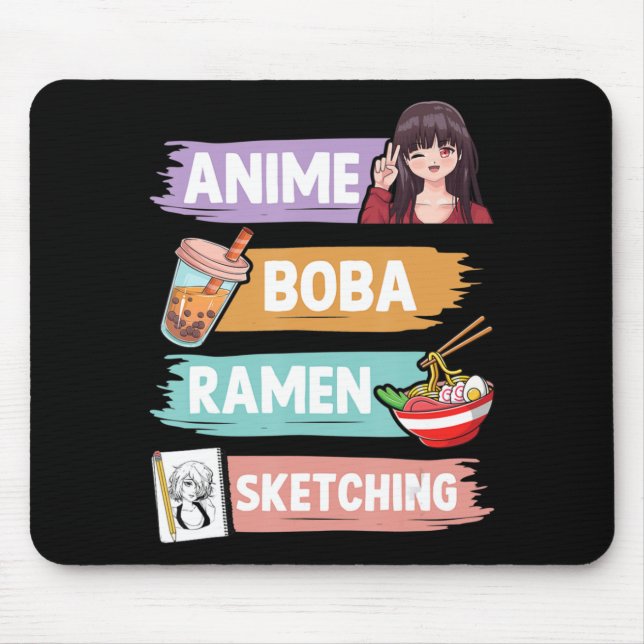 Mousepad Anime Boba Ramen Desenhando Otaku Kawaii Anime Gir (Frente)