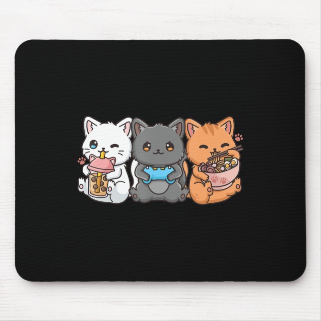 Mousepad Anime Boba Tea Bubble Tea Gamer Ramen Cat (Frente)