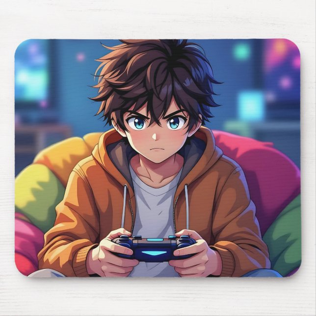 Mousepad Anime Boy jogando videogame (Frente)